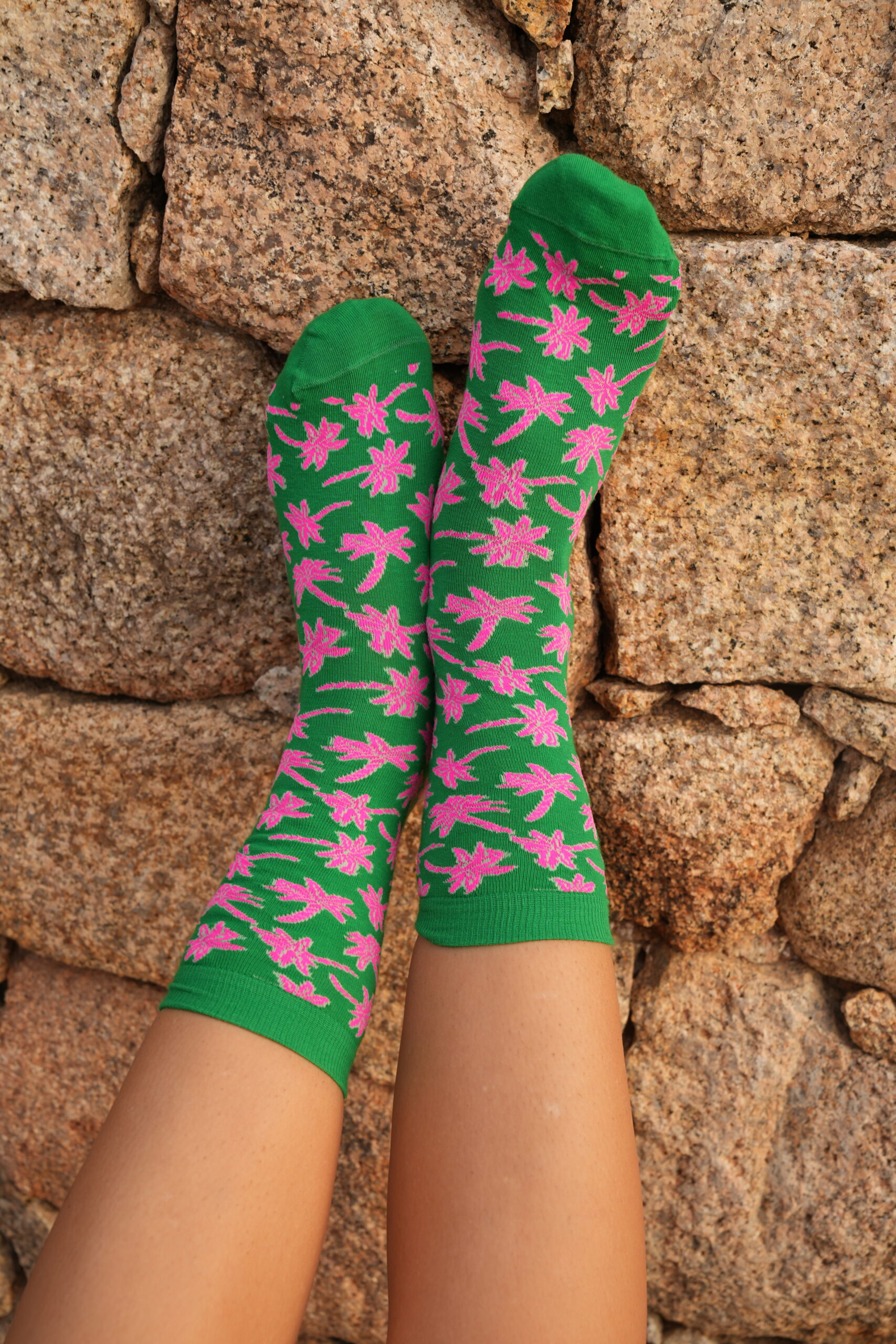 CHAUSSETTES CELIA VERT PALMIER ROSE